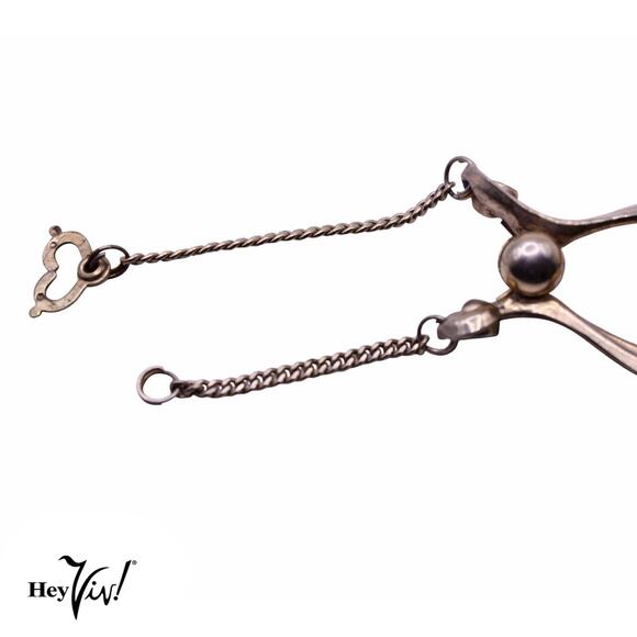 Vintage Glove Clip Scarf Purse Holder Guard w Curved Deco Look w Chain - Hey Viv - Picture 2 of 7